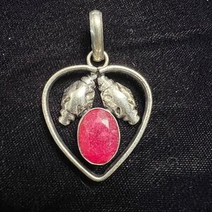 925 heart with raw ruby pendant